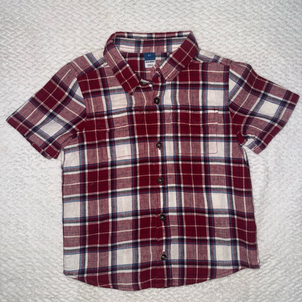 Old Navy Red and White Plaid Kids Button Down Shirt